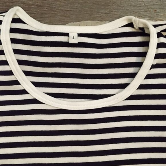 Muji Striped Sailor Short Sleeve Shirt Size Small Navy White - Picture 2 of 4